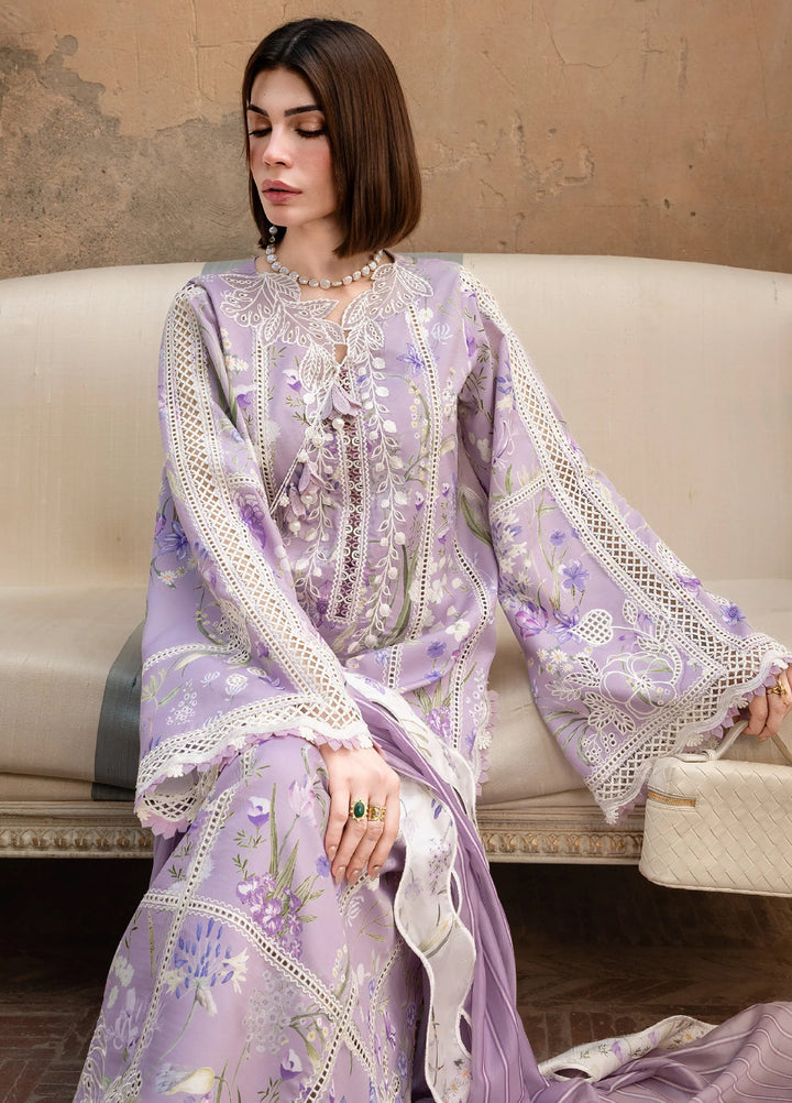 Flow by Crimson Unstitched Embroidered Lawn 3 Piece Suit CR26UFL D2 B-Lavender - Festive Collection