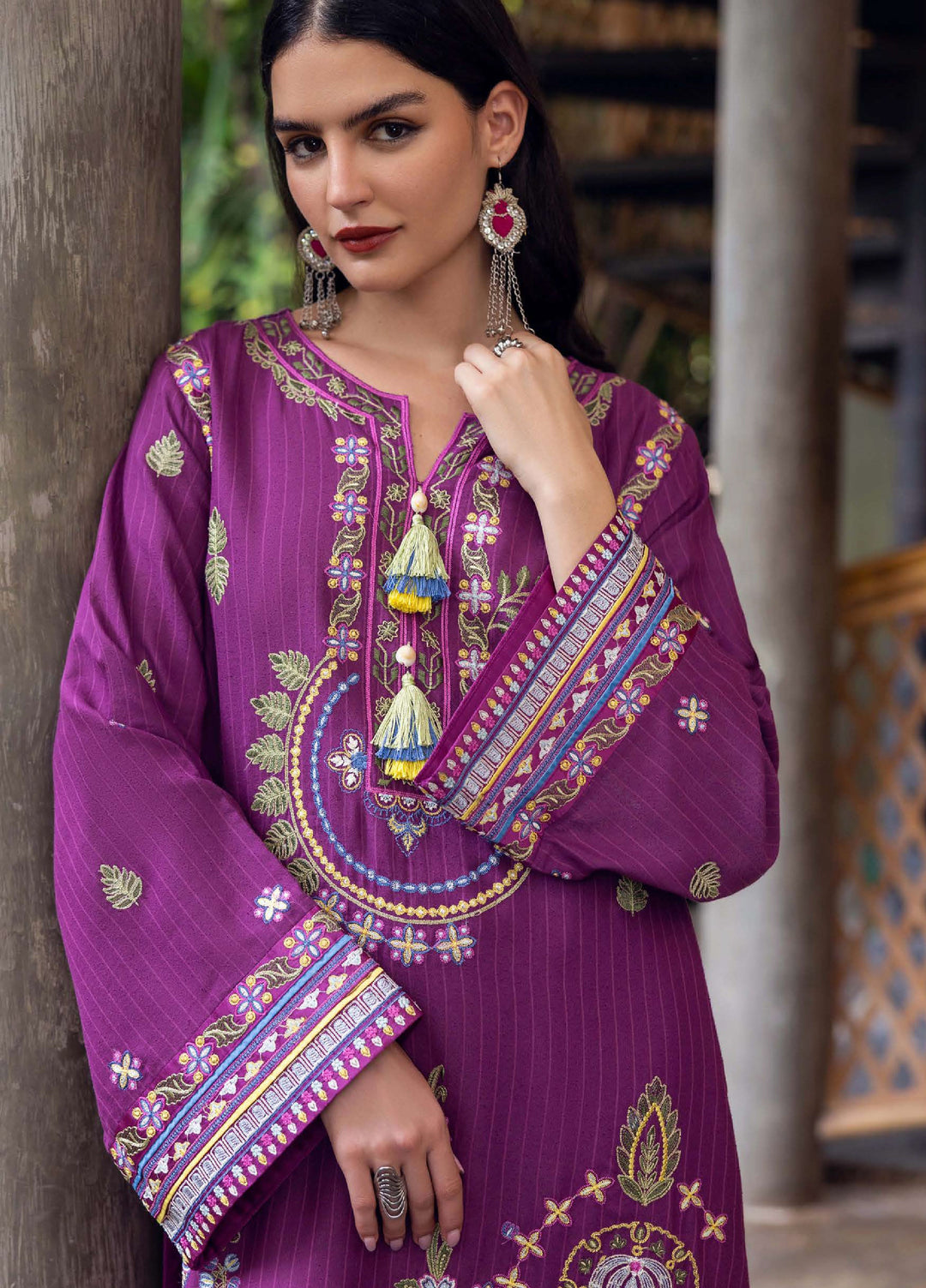 Symphony Hemline by Mushq Unstitched Karandi Embroidered 3 Piece MU25SK Plum Swirl - Winter Collection