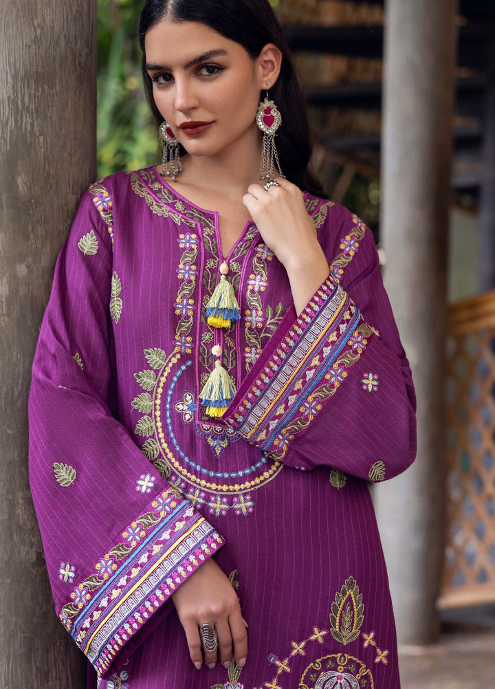 Symphony Hemline by Mushq Unstitched Karandi Embroidered 3 Piece MU25SK Plum Swirl - Winter Collection