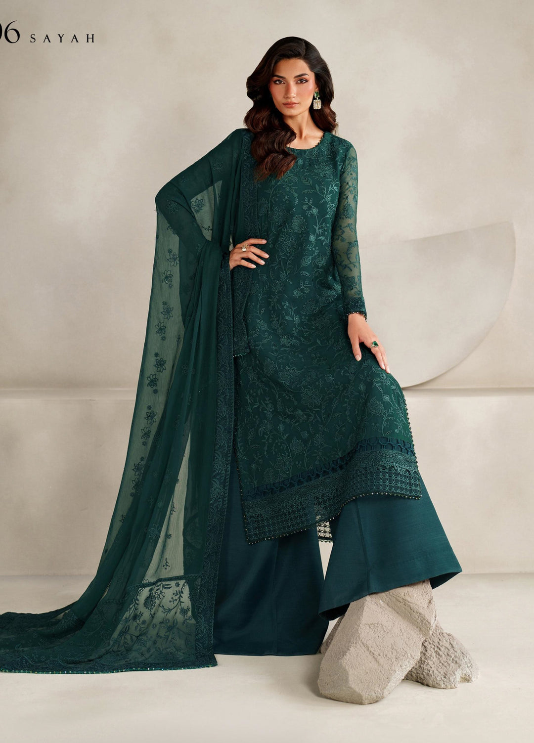 Muse Thread by Zarif Unstitched Chiffon Embroidered Suits 3 Piece ZRF25MT 06 SAYAH - Festive Collection