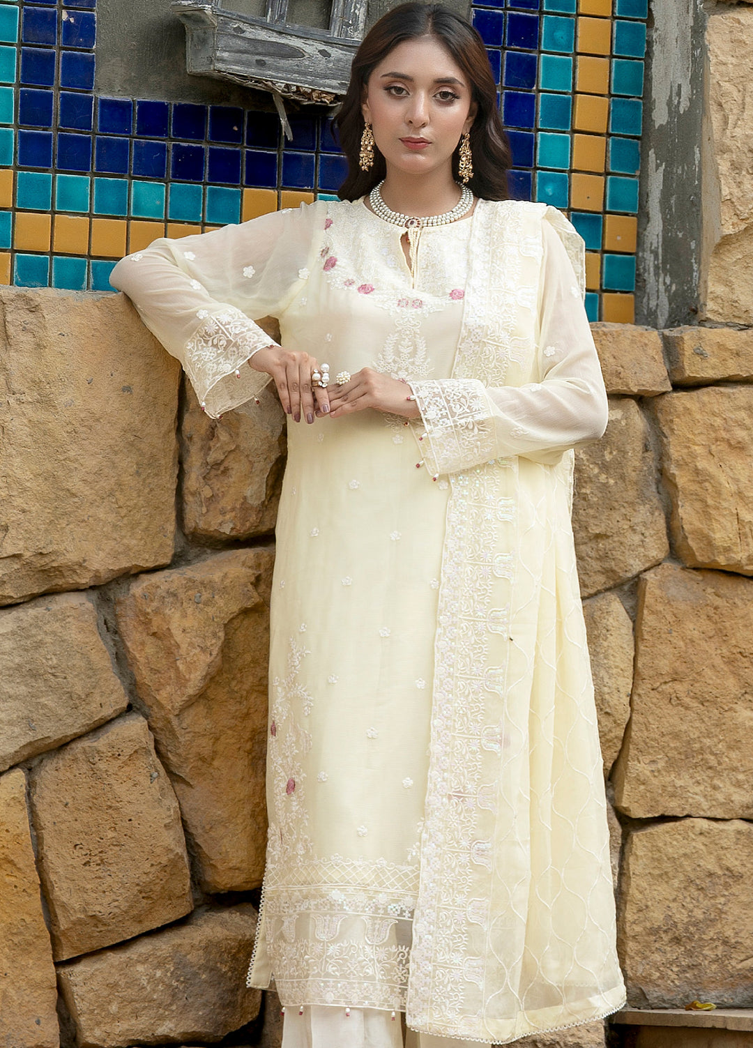 Zenia by Fine Tex Unstitched Royal Embroidered Chiffon Suits 3 Piece FNT25ZC ZC-05 - Festive Collection