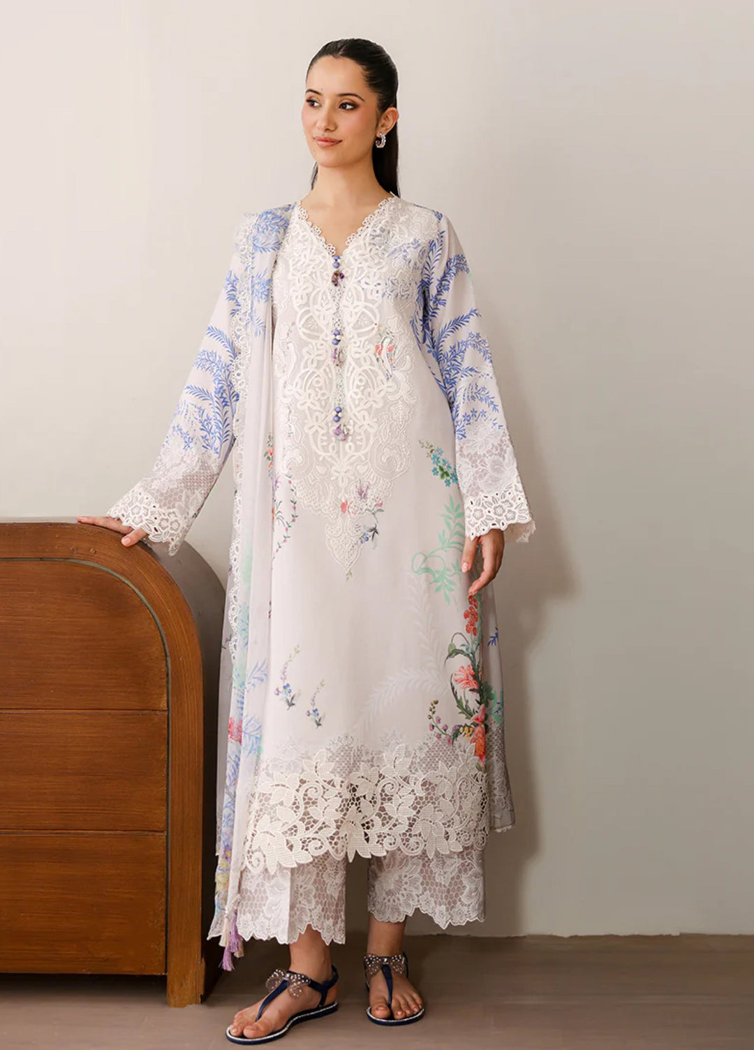 Sunlit Tales by Roheenaz Unstitched Embroidered Lawn 3 Piece Suit RN26ULS Ivory Gleam RUNSS260712 - Lawn Collection