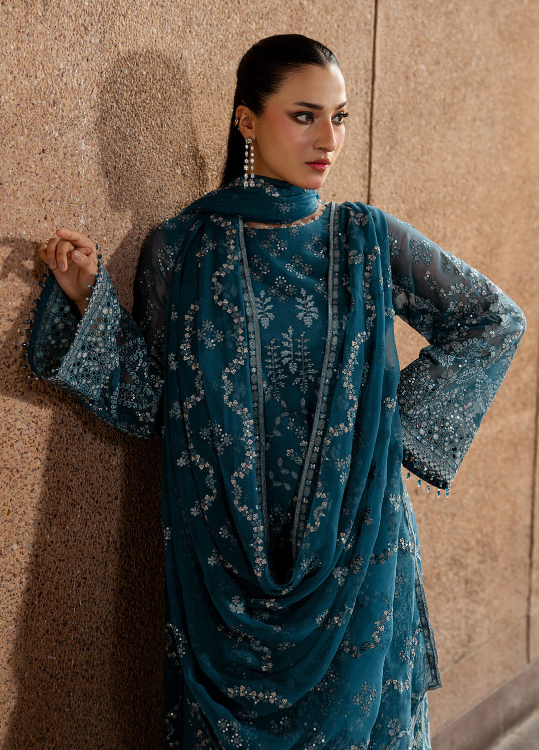 Lazawal by Lavish Premium Unstitched Embroidered Chiffon 3 Piece Suit LVP26UCL Teal Essence - Festive Collection