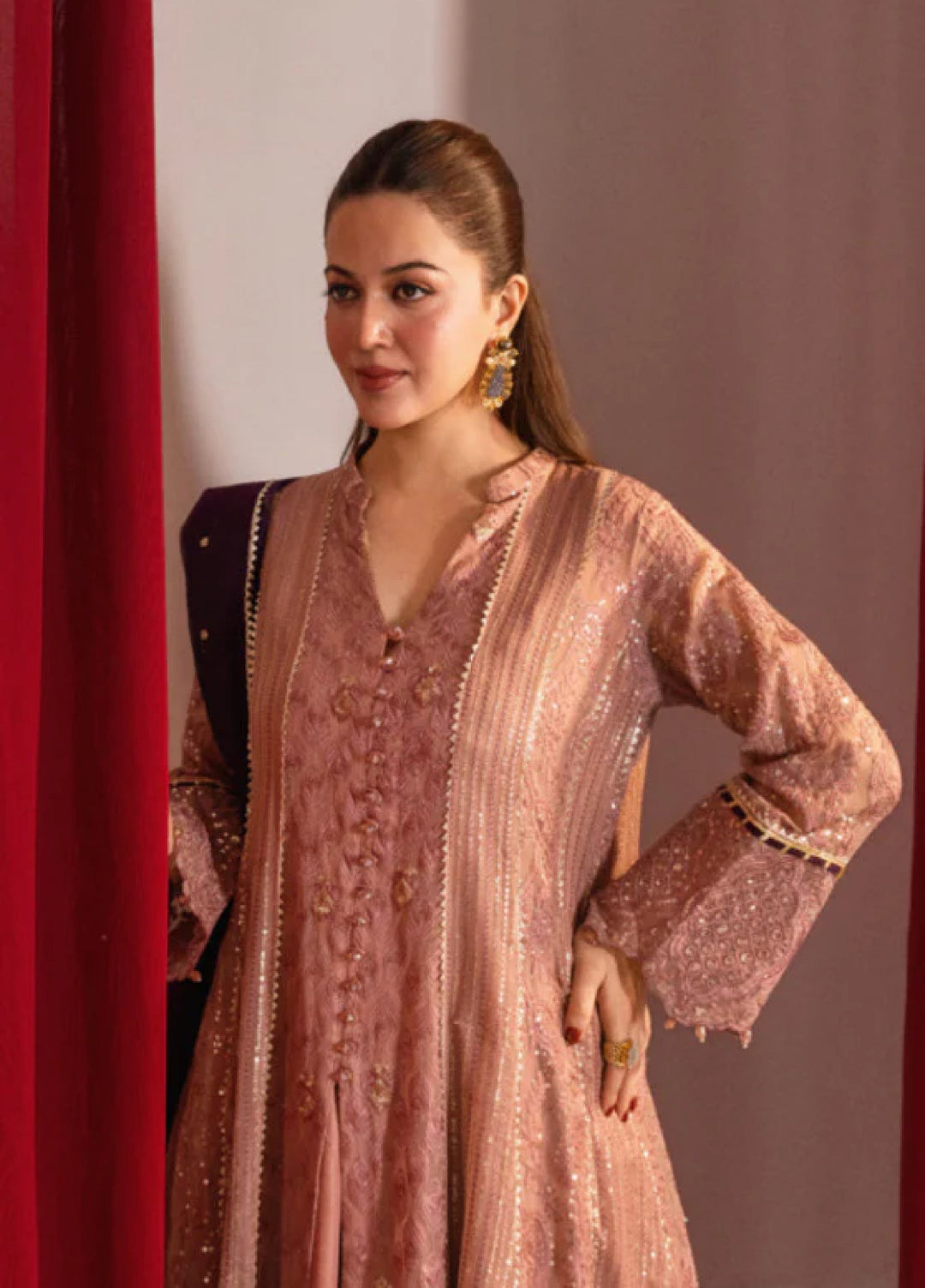 Zaaviay Rosy Mauve Chiffon Suits Pret 3 Piece Festive Collection