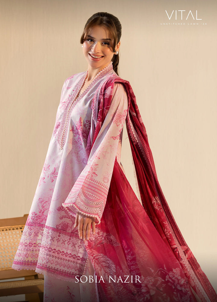 Vital by Sobia Nazir Unstitched Embroidered Lawn 3 Piece Suit SN26UVL 3A - Summer Collection