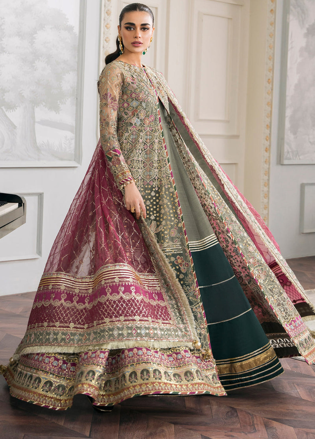 Chantelle by Baroque Unstitched Net Embroidered Suits 3 Piece BQ25FC CH12-02 - Festive Collection