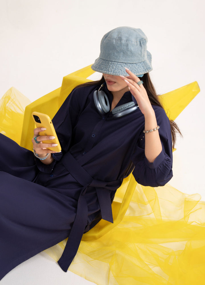 Like a Bird by Casuallite Women Pret Linen Solids Suits 2 Piece D-4 Urban Indigo Flow - Winter Collection