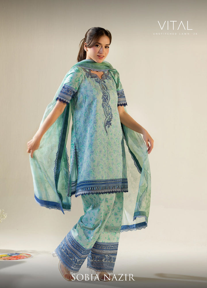 Vital by Sobia Nazir Unstitched Embroidered Lawn 3 Piece Suit SN26UVL 1B - Summer Collection