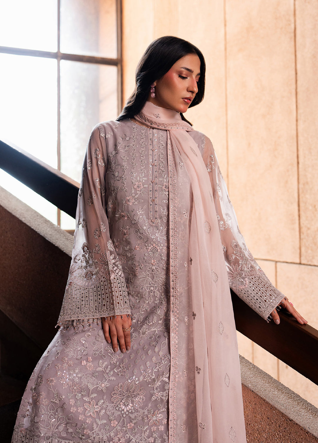 Lazawal by Lavish Premium Unstitched Embroidered Chiffon 3 Piece Suit LVP26UCL Lavender Glow - Festive Collection