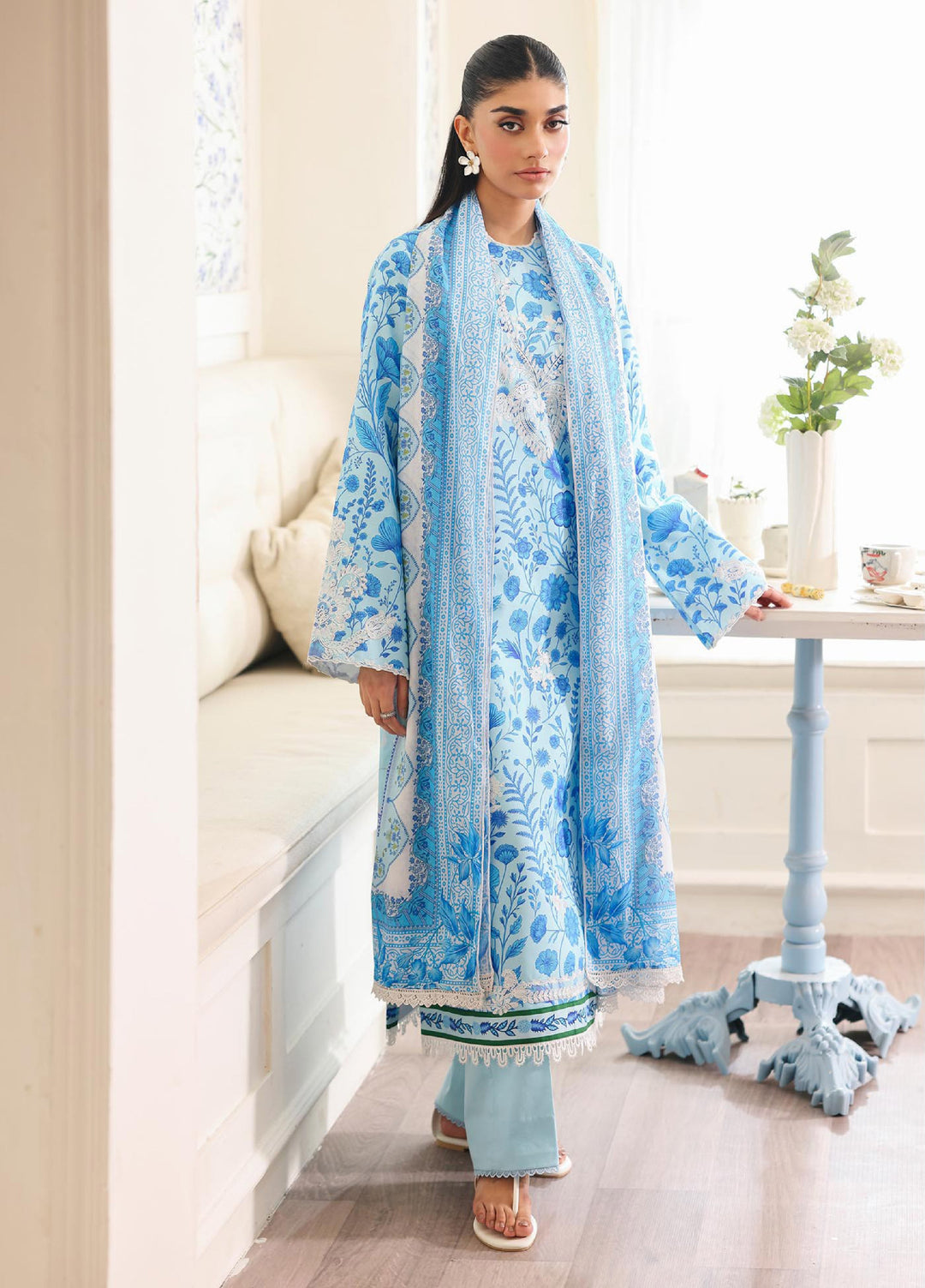 Nissa Floral Symphony by Rajbari Unstitched Lawn Embroidered 3 Piece Suit RB26UNF D-07 - Summer Collection