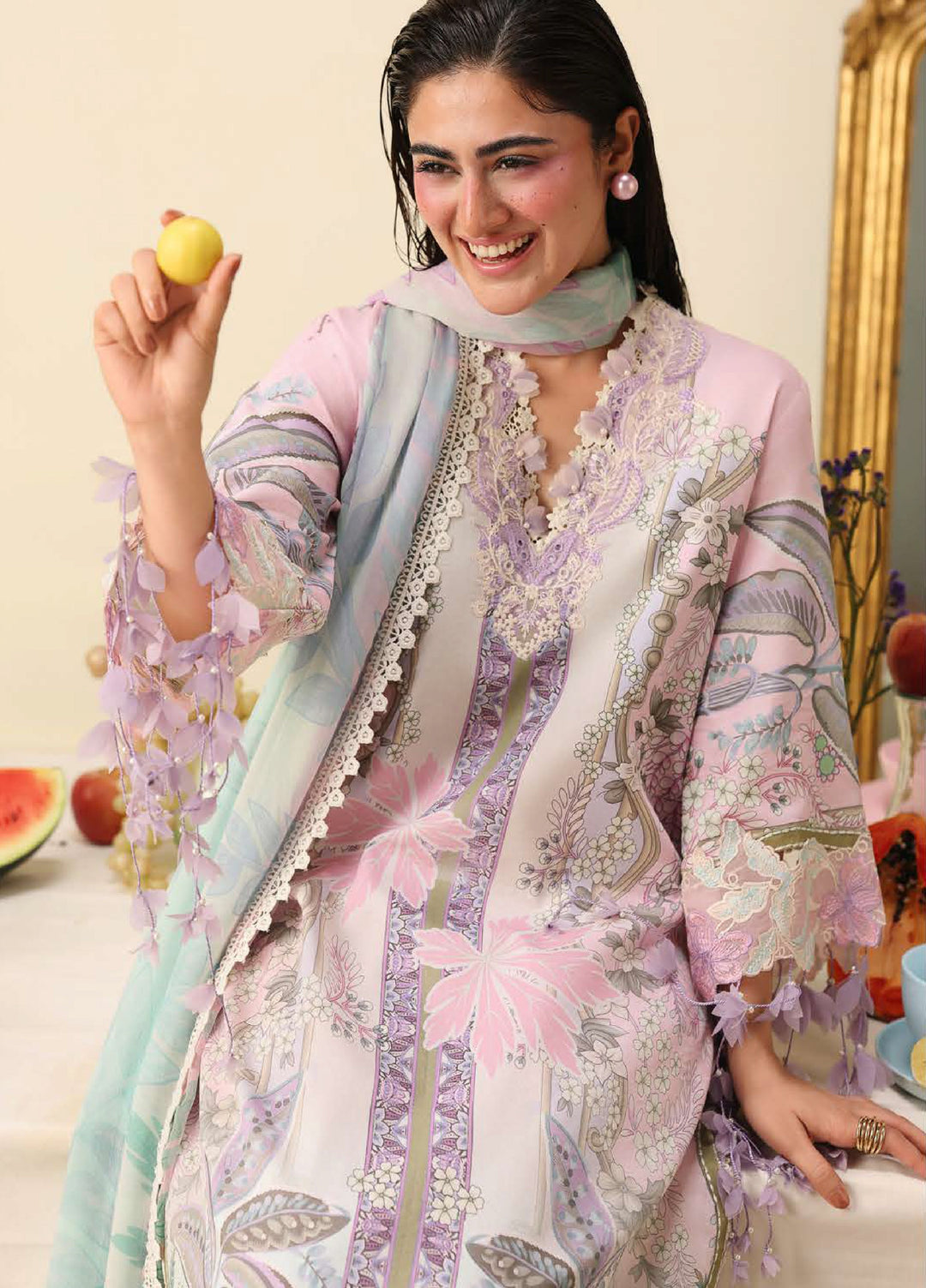 Soleil Hemline by Mushq Unstitched Printed Lawn 3 Piece Suit MU26USL Serena Bloom HUNSS260302 - Festive Collection