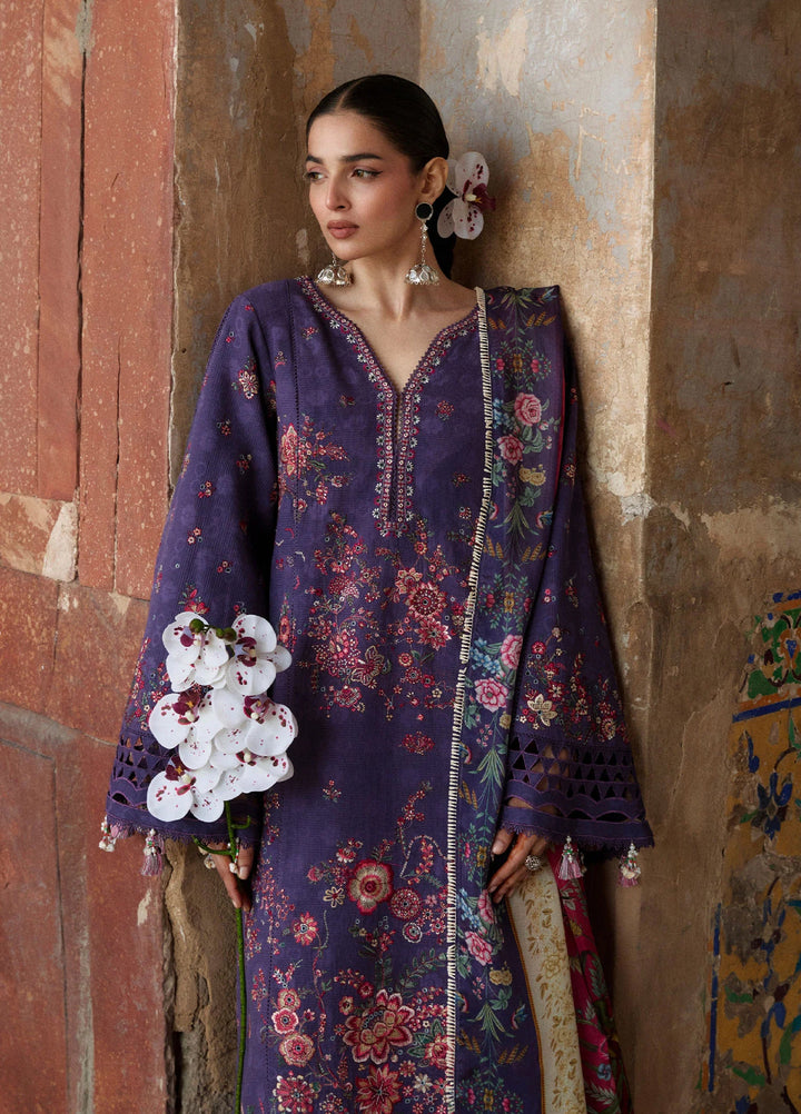 Zan by Hussain Rehar Unstitched Embroidered Lawn 3 Piece Suit HR26UZF Mor D-96 - Festive Collection