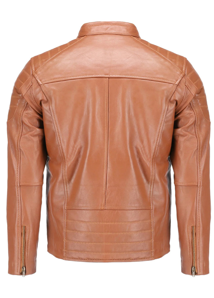 Mens Tan Lambskin Biker Style Leather Jacket