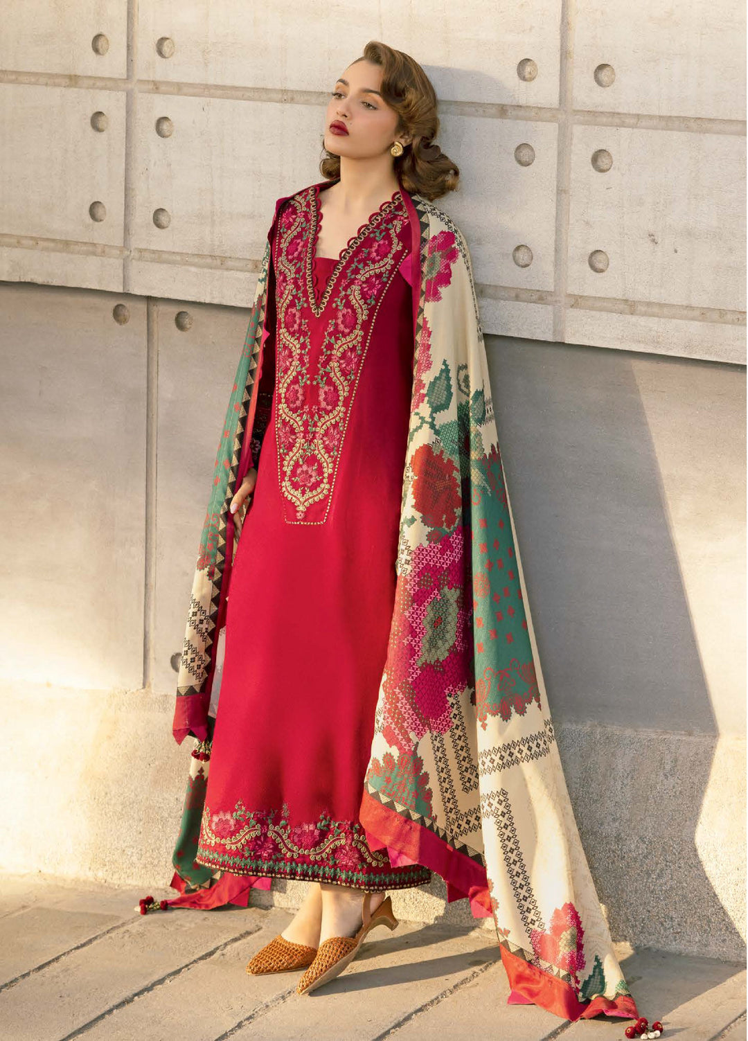 Poshima by Charizma Unstitched Embroidered Peach Leather Suits 3 Piece CHR26PU PSW5-24 - Winter Collection