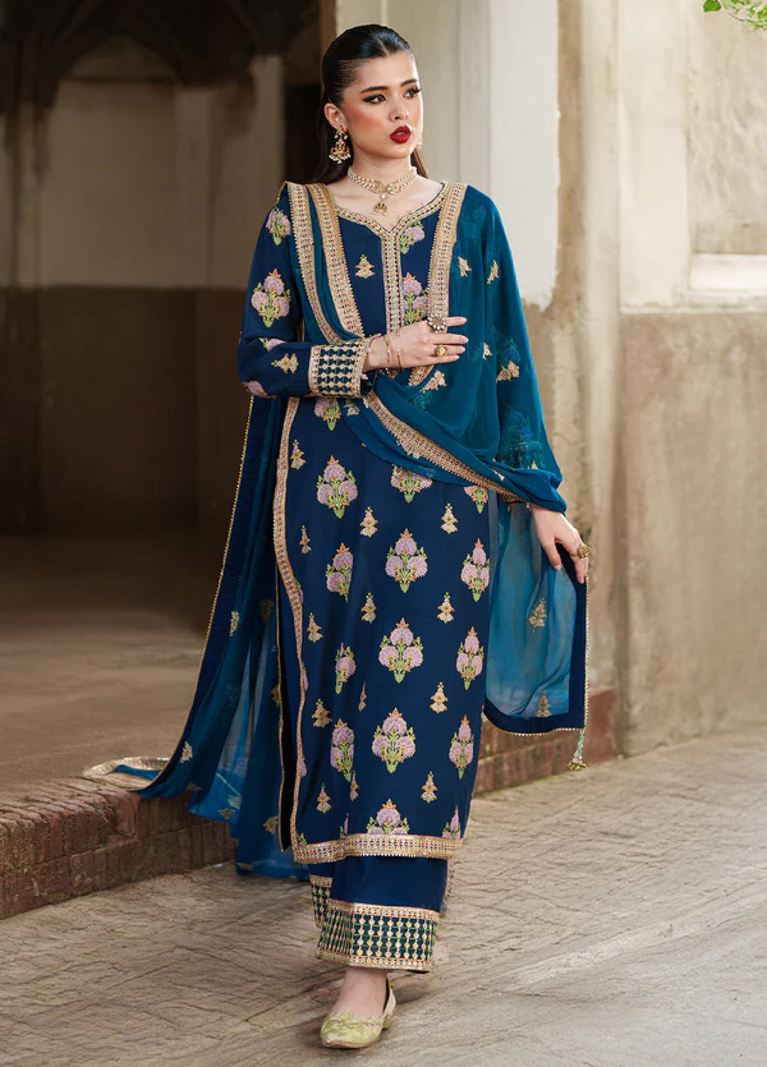 Zaria by Meeral Pret Embroidered Raw Silk 3 Piece Sapphire - Festive Collection