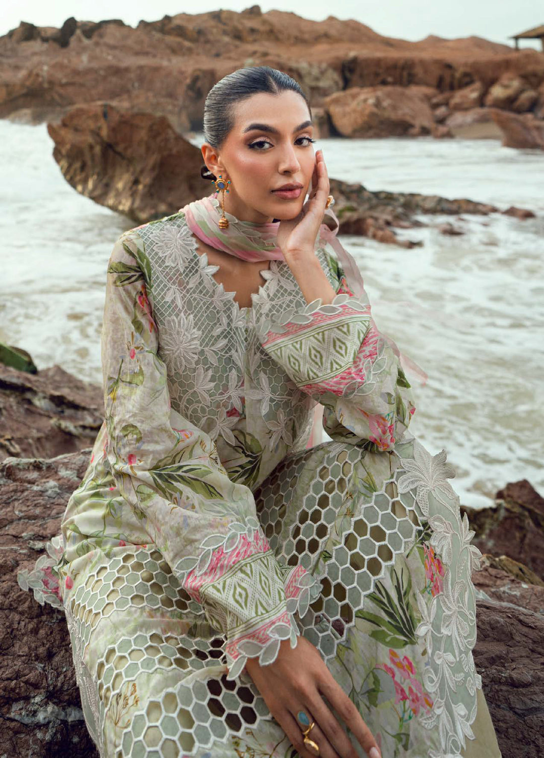 Gardenia by Nureh Unstitched Embroidered Lawn 3 Piece Suit NU26UGL NSG-203 - Summer Collection