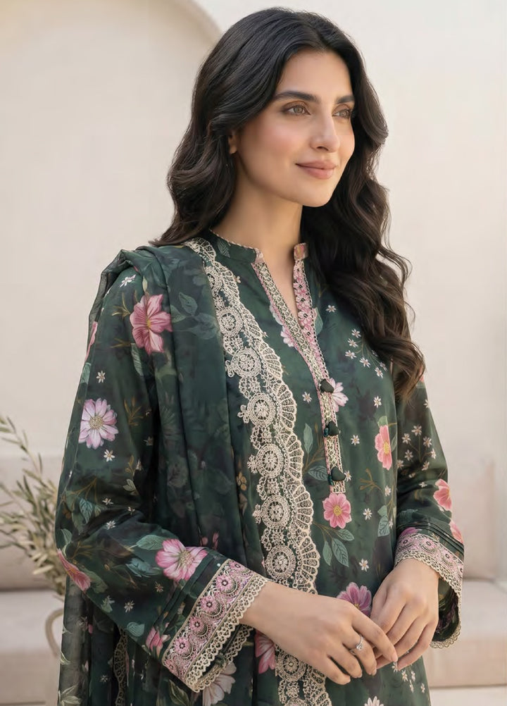 Lakhany Unstitched Printed Lawn 3 Piece Suit LSM26UP LG-RK-0158 - Casual Collection