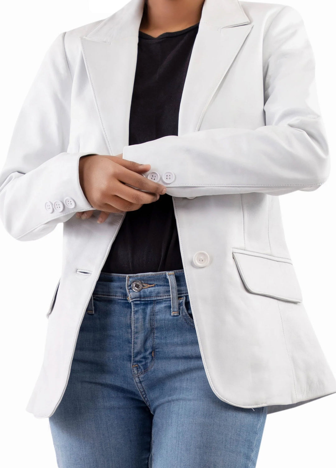 Jild Jild Leathers Classic 2-Button Lambskin Leather Blazer Women-White ...