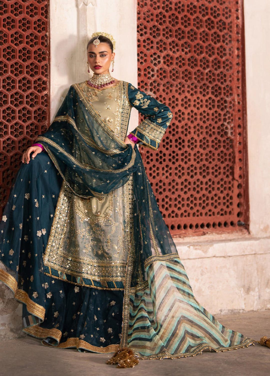 Zarlish Makhfi by Mohsin Naveed Ranjha Unstitched Embroidered Tissue Suits 3 Piece MNR25ZM Lehar - Festive Collection