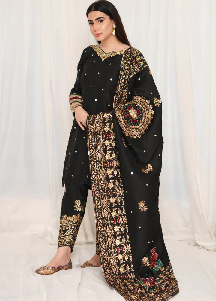 Luxe By Hues Atelier Women Pret 3 Piece Black Chaadar - Formals Collection