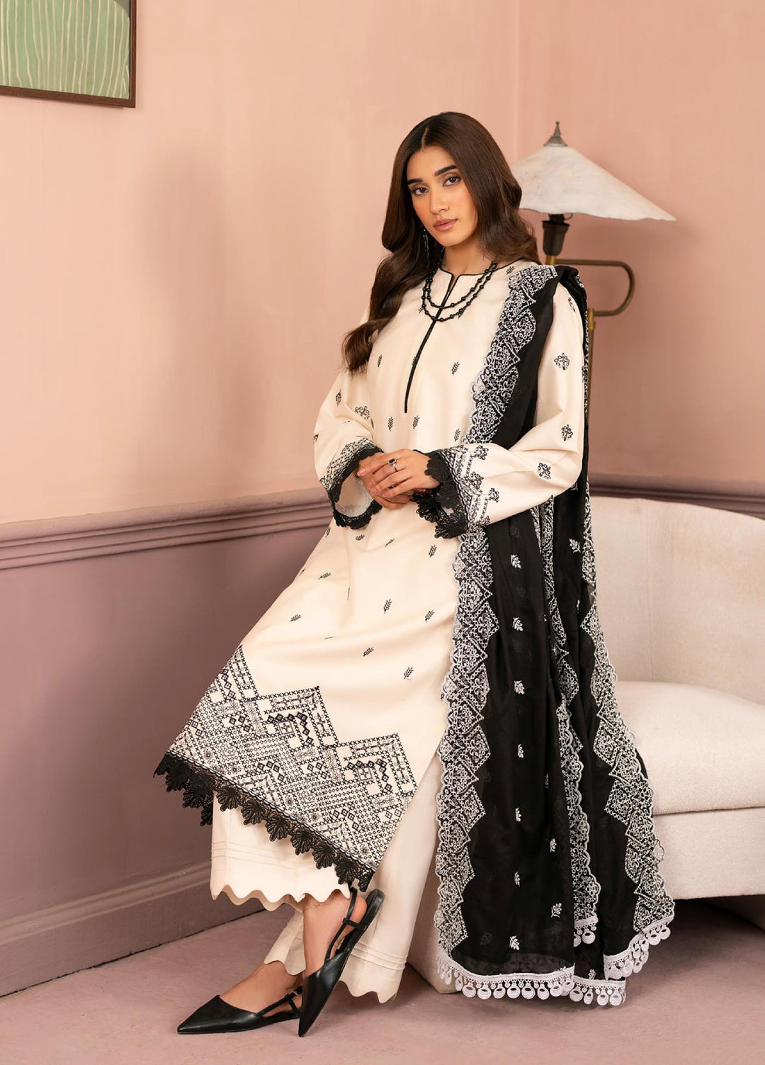 Raha by Rajbari Unstitched Premium Chikankai Embroidered Lawn 3 Piece Suit RB26UCRL D-3 - Summer Collection