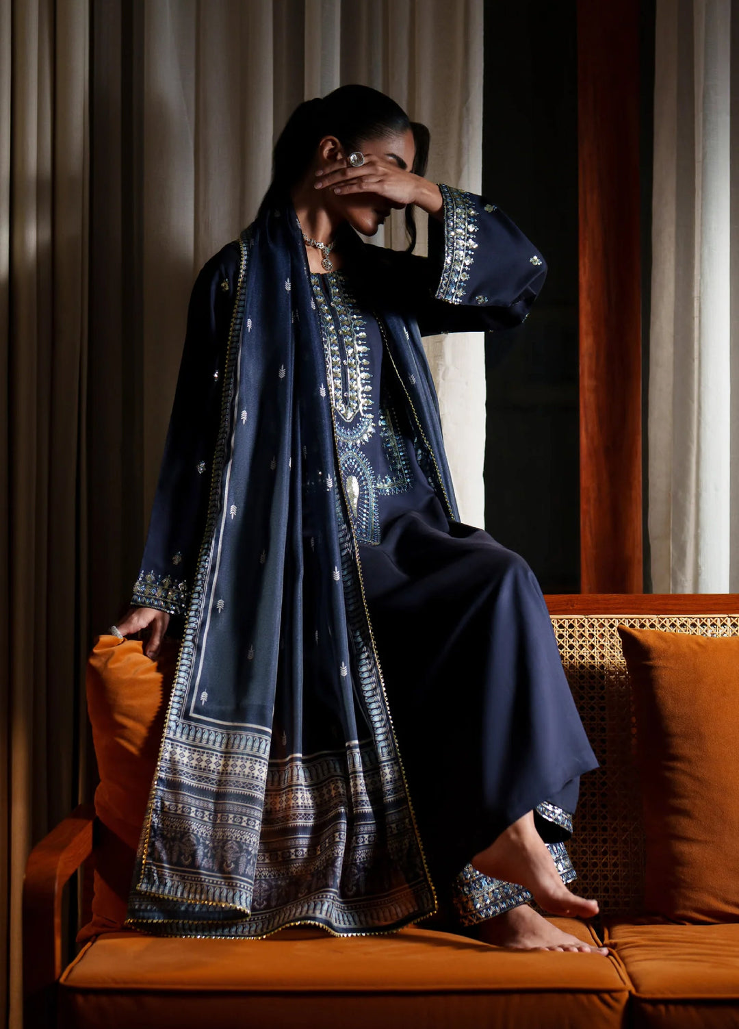 Eala by Casuallite RTW Embroidered Silk Viscose 3 Piece Suit CL26PSEA 04 NOCTURNE - Festive Collection