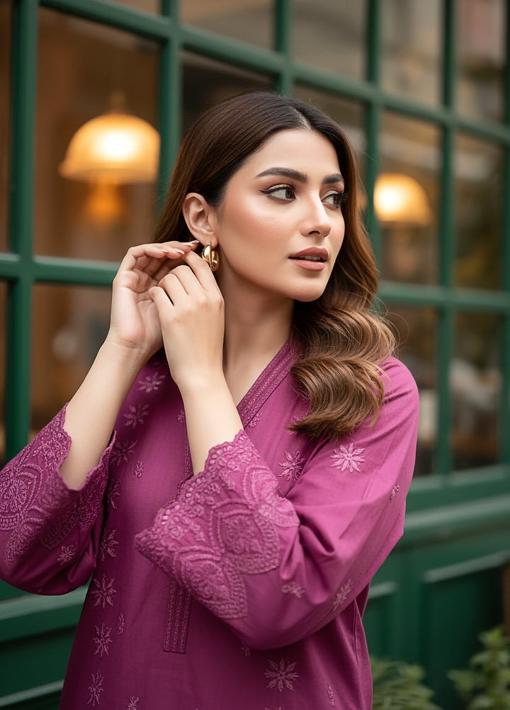 Lakhany Women Pret Embroidered Cambric Shirt Plum - Winter Collection