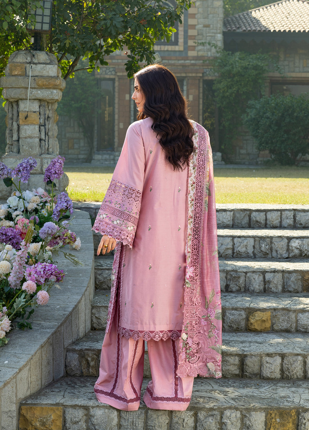 Elaf Premium Unstitched Embroidered Luxury Lawn 3 Piece Suit EL26UPL ELY-9 ROSEE - Summer Collection