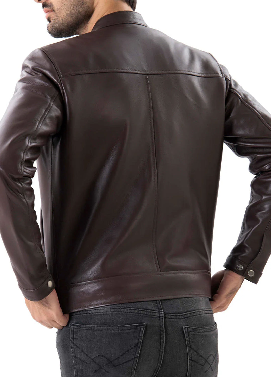 Brown Mens Pure Sheep Leather Zipper Jacket