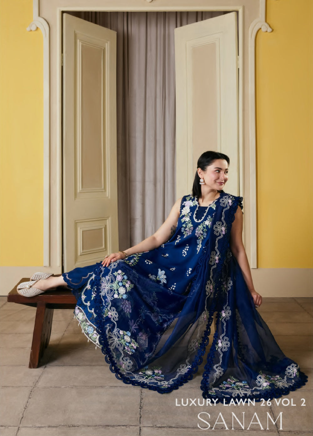 Maryam Hussain Unstitched Embroidered Lawn 3 Piece Suit MH26ULF Sanam - Festive Collection