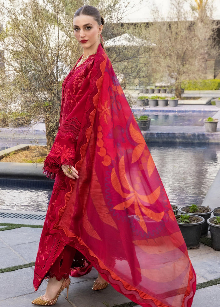 Flow by Crimson Unstitched Embroidered Lawn 3 Piece Suit CR26UFL D3 A-Petal Red - Festive Collection