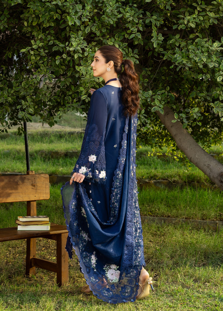 Elaf Premium Unstitched Embroidered Luxury Lawn 3 Piece Suit EL26UPL ELY-4B BLUE BELLE - Summer Collection