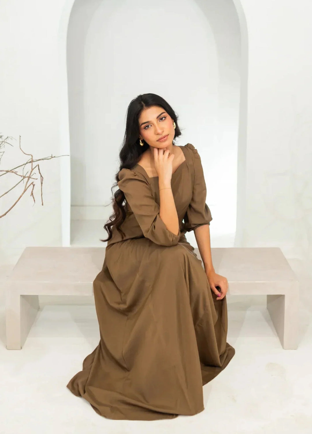 Zauk Women RTW Solids Wrinkle Free Crepe Maxi Suit ZK26RC Khaki Long Dress ZAU-KLD - Casual Collection