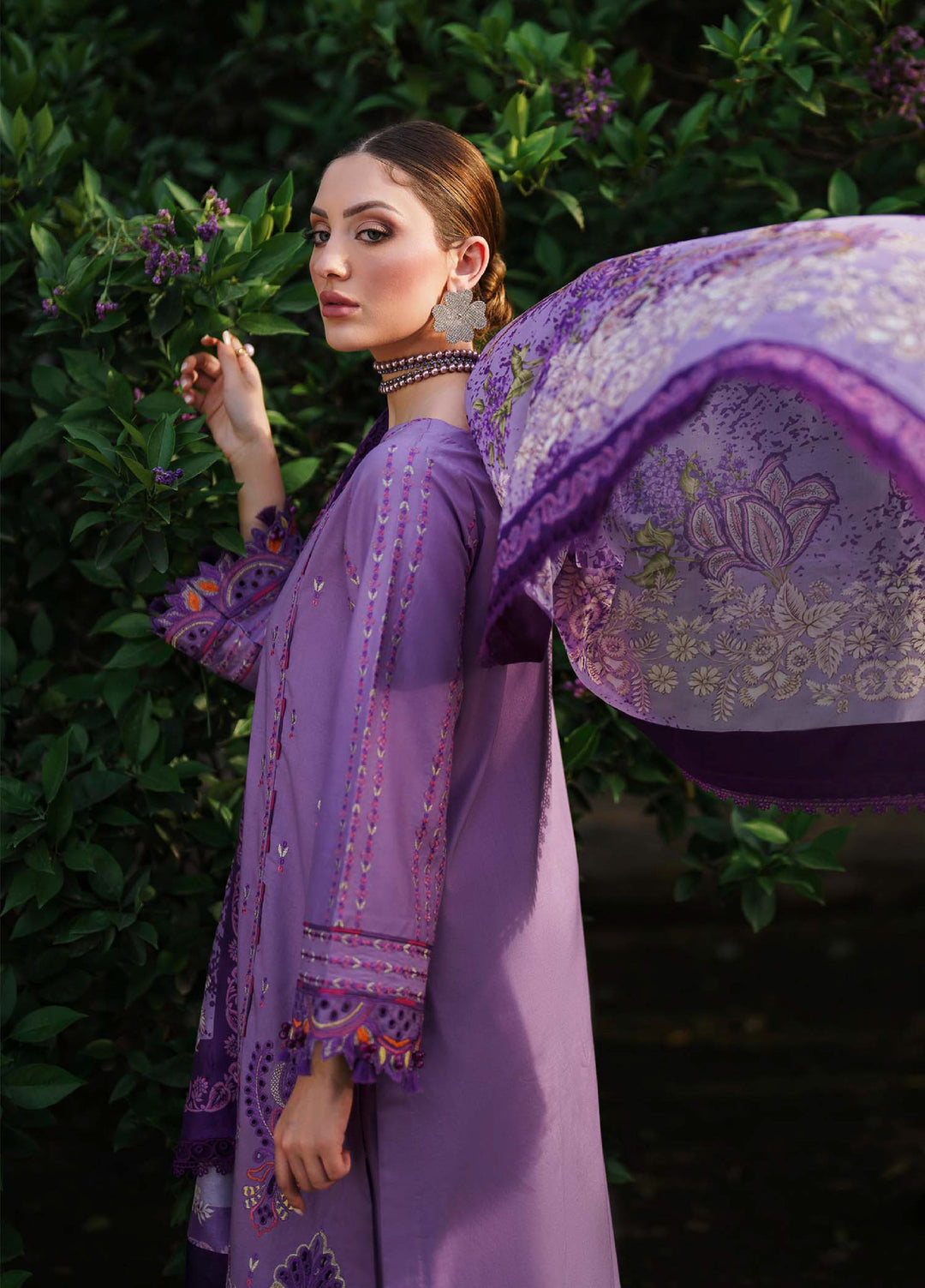 Shurooq Unstitched Luxury Lawn Embroidered 3 Piece SQ25 D-04 Portia - Festive Collection