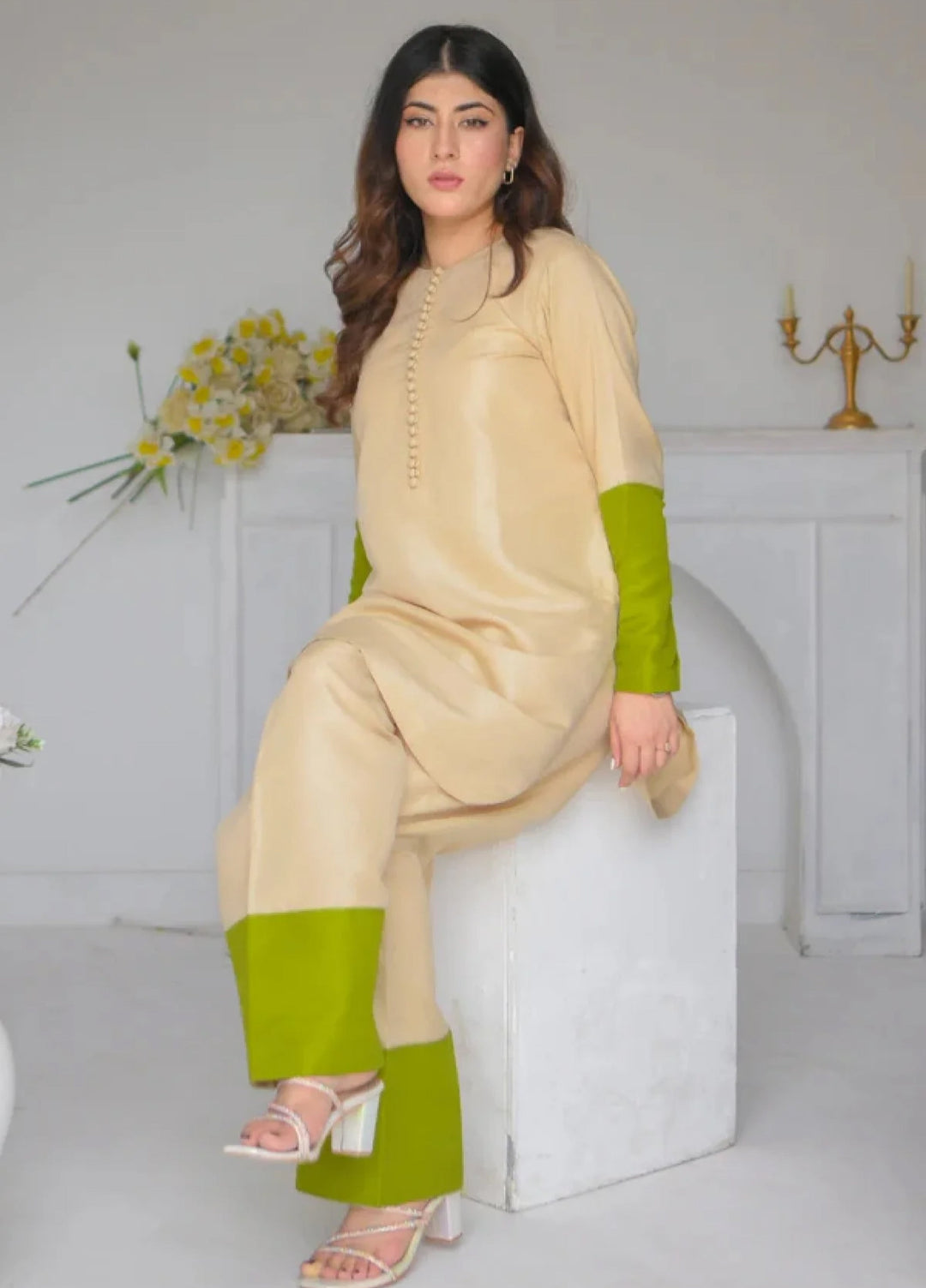 Zauk Women RTW Solids Indian Raw Silk 2 Piece Suit ZK26RC Pastel E-L-P-3 - Casual Collection