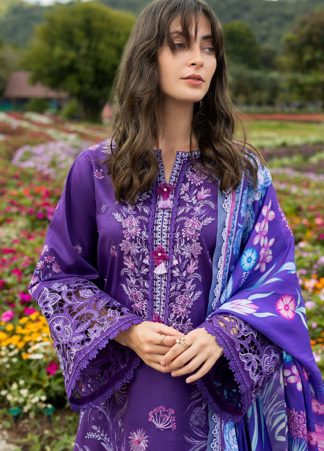 The Secret Garden by Mushq Hemline Unstitched Lawn 3 Piece Suit MU26USG D-12B Lily Veil - Summer Collection