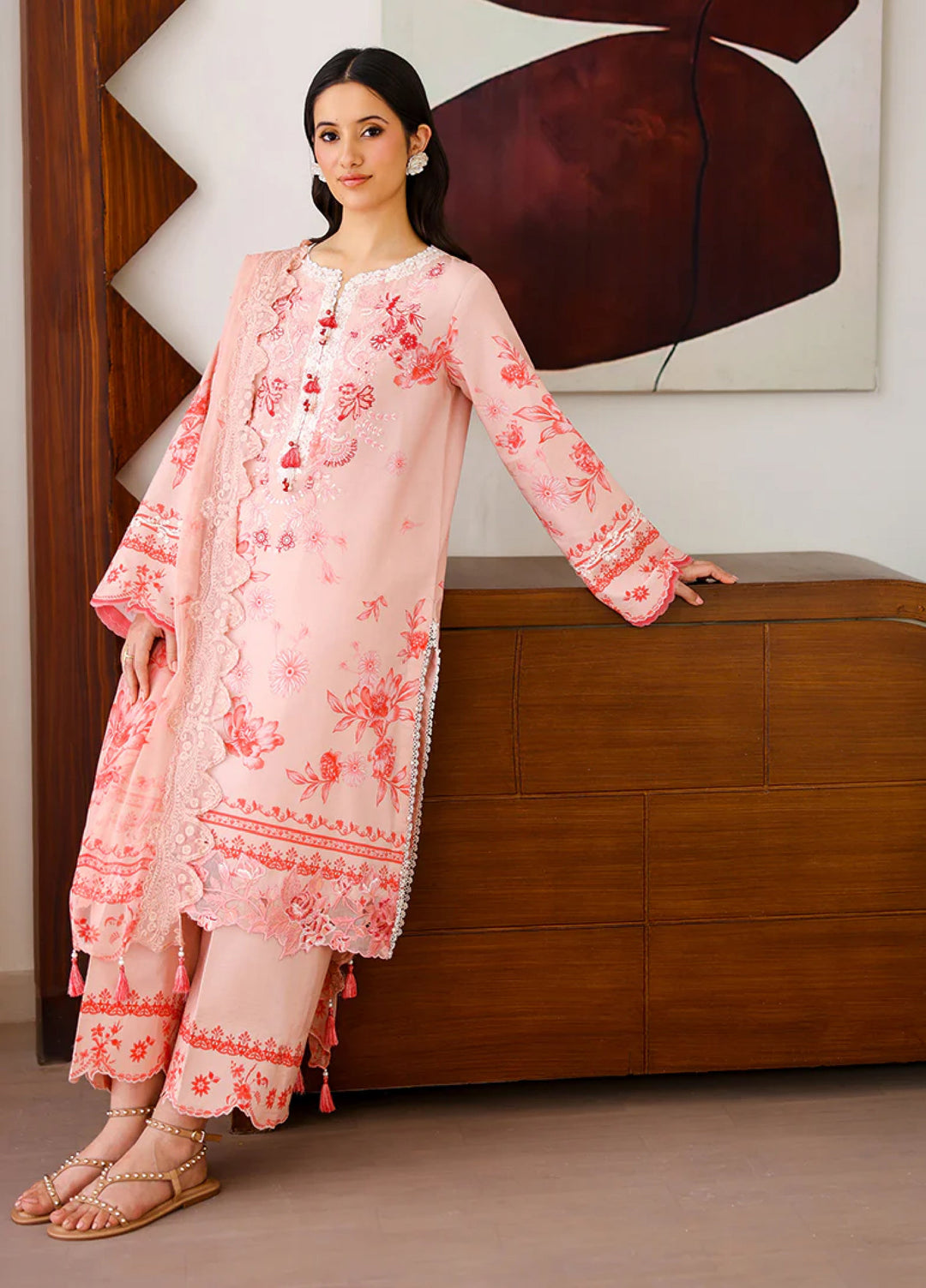 Sunlit Tales by Roheenaz Unstitched Embroidered Lawn 3 Piece Suit RN26ULS Coral Whisper RUNSS260706 - Lawn Collection