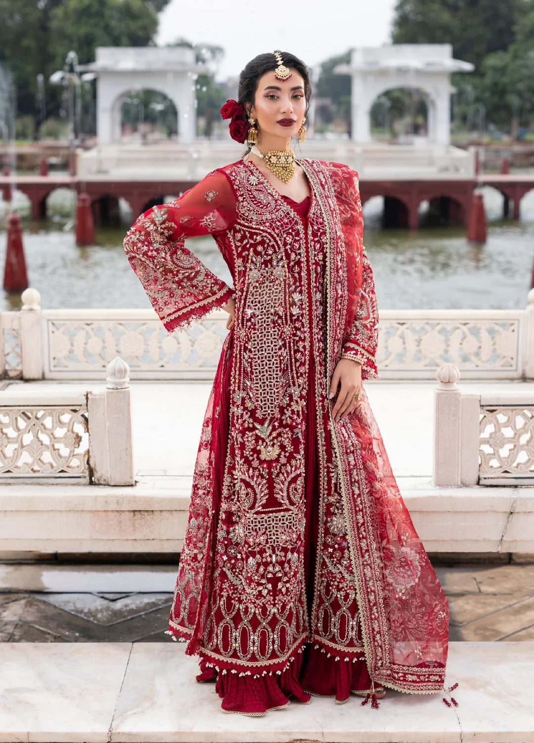 Ember by Aylin Unstitched Organza Embroidered Suits 3 Piece AYL25EF D6-Scarlet - Festive Collection