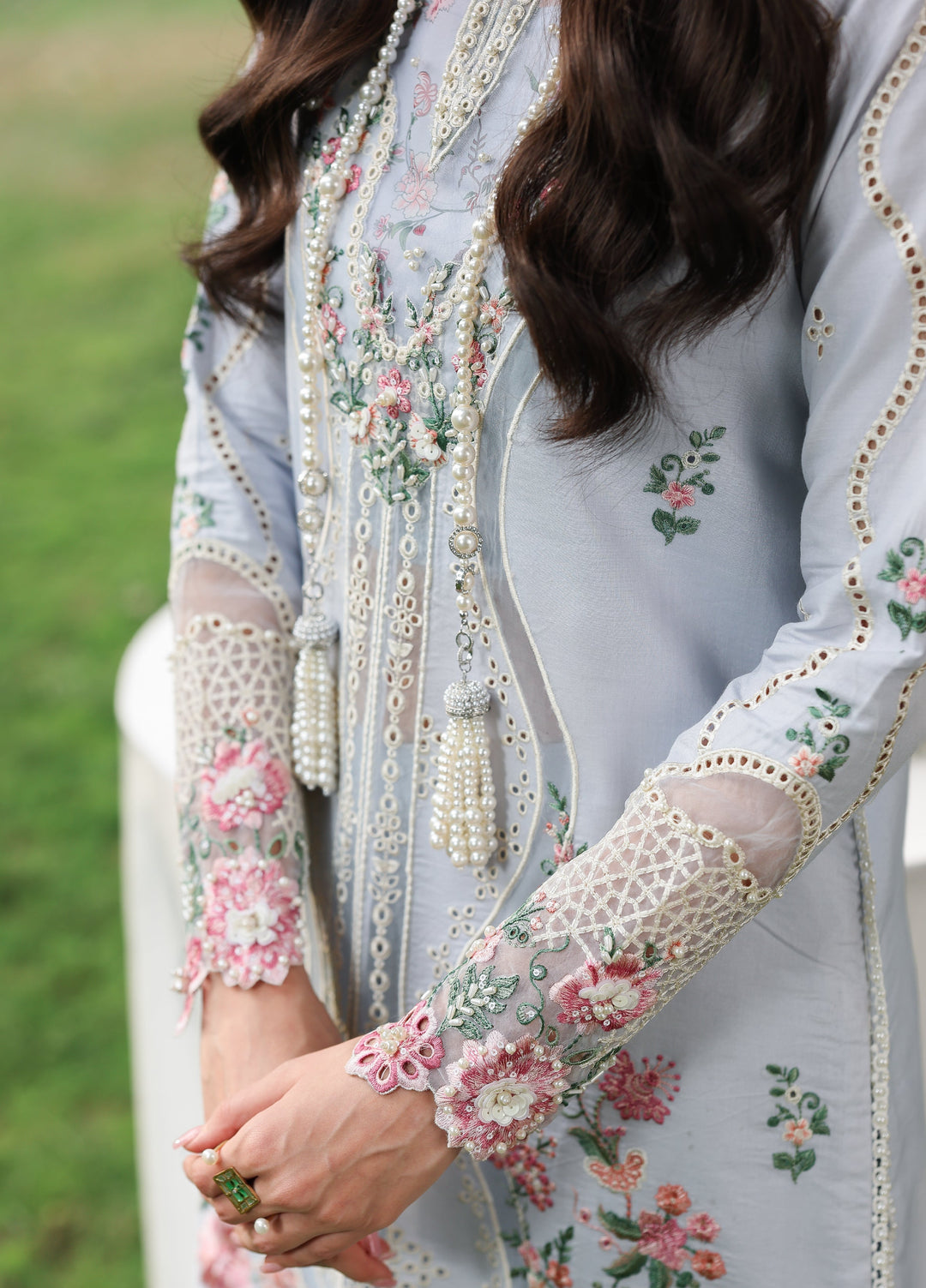 Tales of Petals by Sardinia Unstitched Embroidered Luxury Lawn 3 Pcs Suit SRD26UTP D-7 Morning Sky - Festive