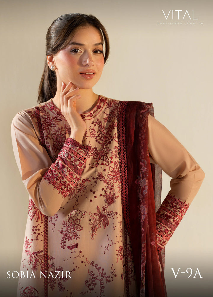 Vital by Sobia Nazir Unstitched Embroidered Lawn 3 Piece Suit SN26UVL 9A - Summer Collection
