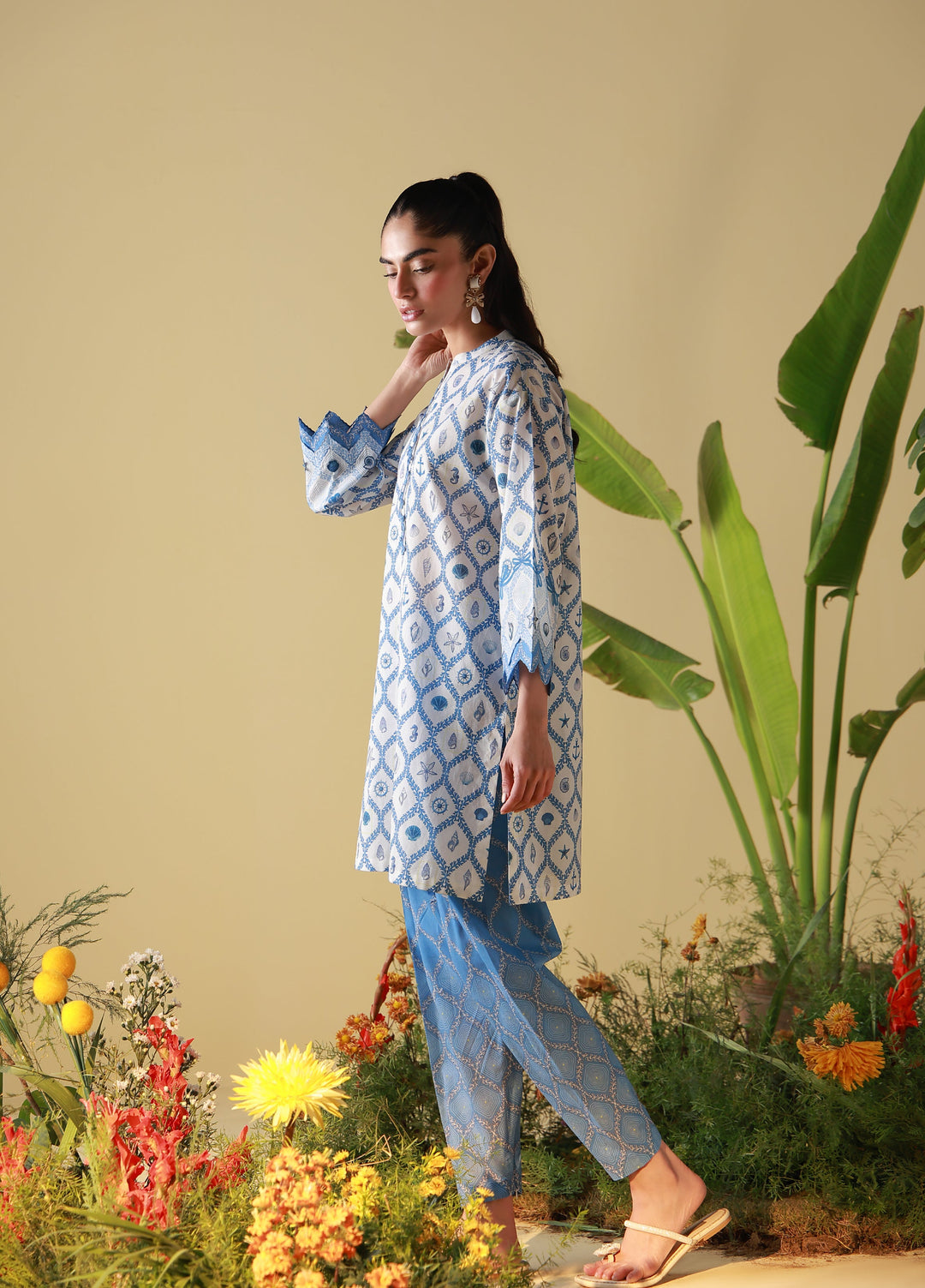 Sahar Unstitched Printed Cambric 2 Piece Suit SS1-26-23 Porcelain Geo - Summer Collection