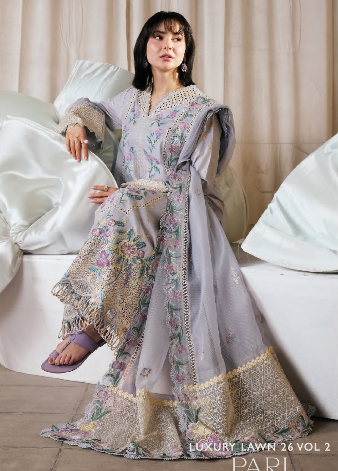 Maryam Hussain Unstitched Embroidered Lawn 3 Piece Suit MH26ULF Pari - Festive Collection
