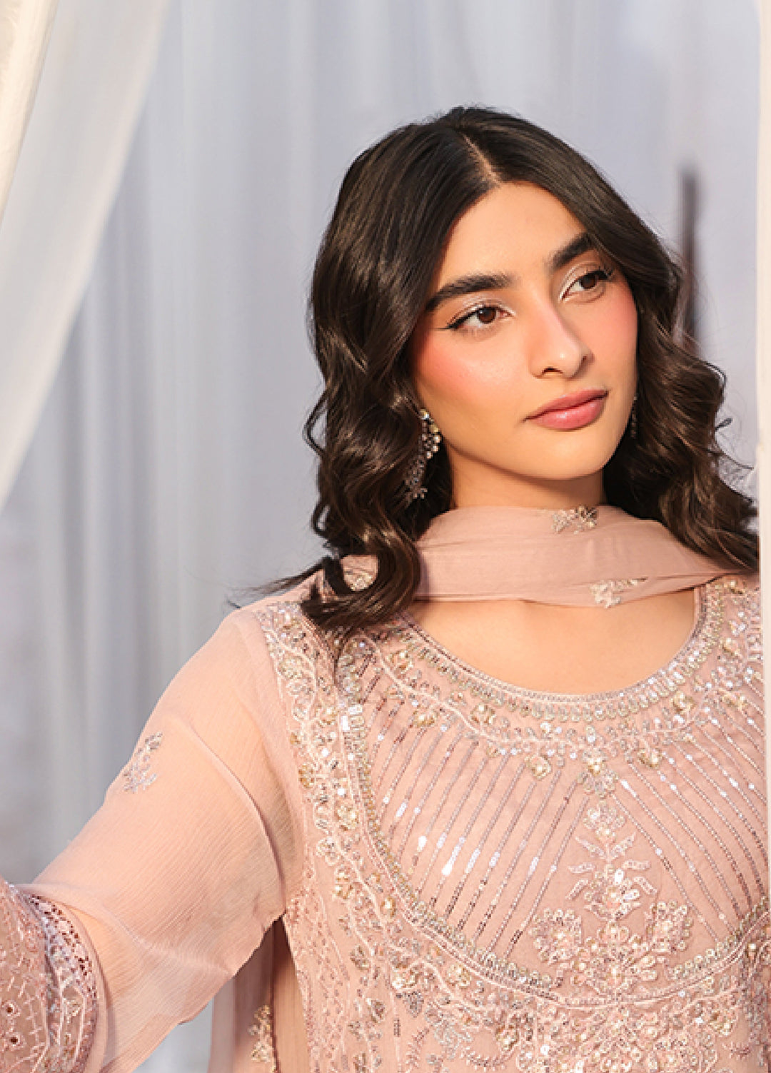 Lamhay by Shamooz Unstitched Embroidered Chiffon 3 Piece Suit SHM26UL Tea Rose - Festive Collection
