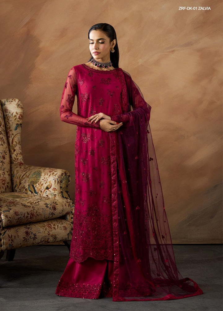 Dharkash by Zarif Unstitched Embroidered Net 3 Piece Suit ZR26UDN ZRF-DK-01 ZALVIA - Festive Collection
