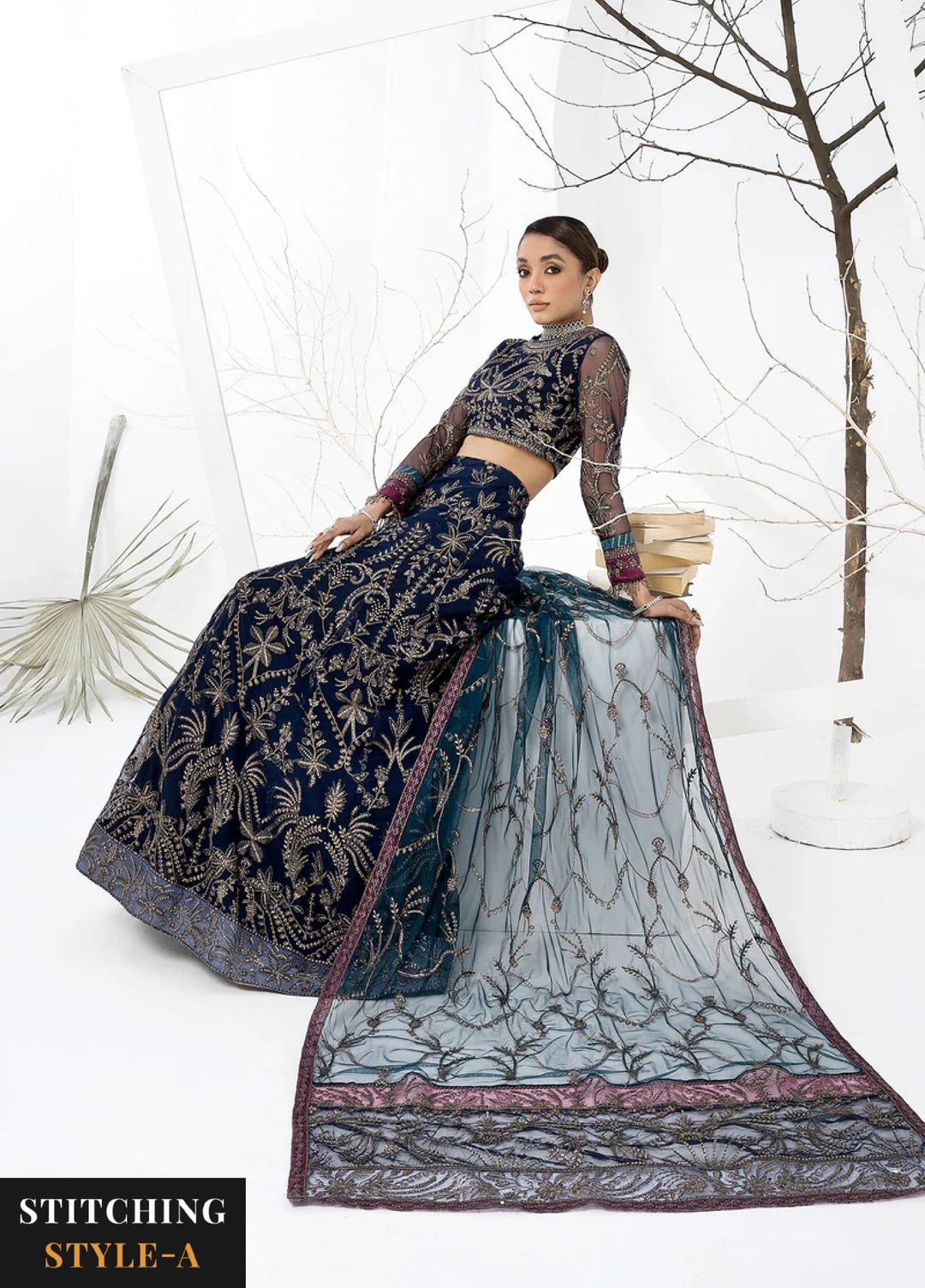 Zarif Women Unstitched Embroidered Net 3 Piece Suit ZR26UFC ZLC 01 BLUEBERRY - Festive Collection