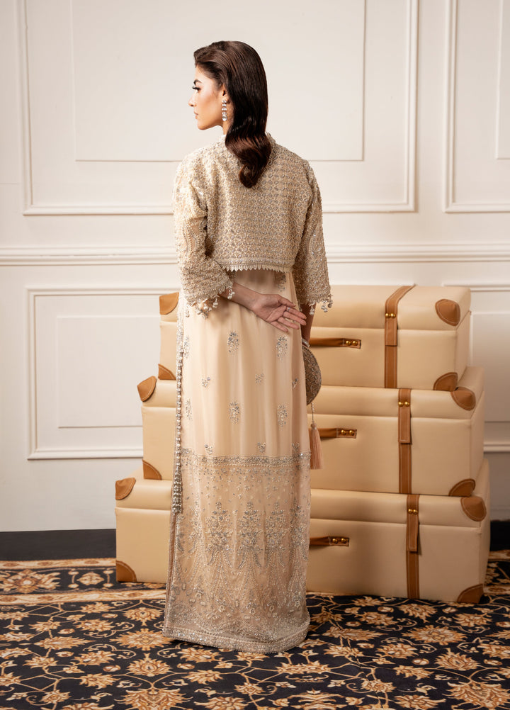 Check In by Zarizaa Embroidered Chiffon 3 Piece Suit ZZ26UCI CREME - Festive Collection