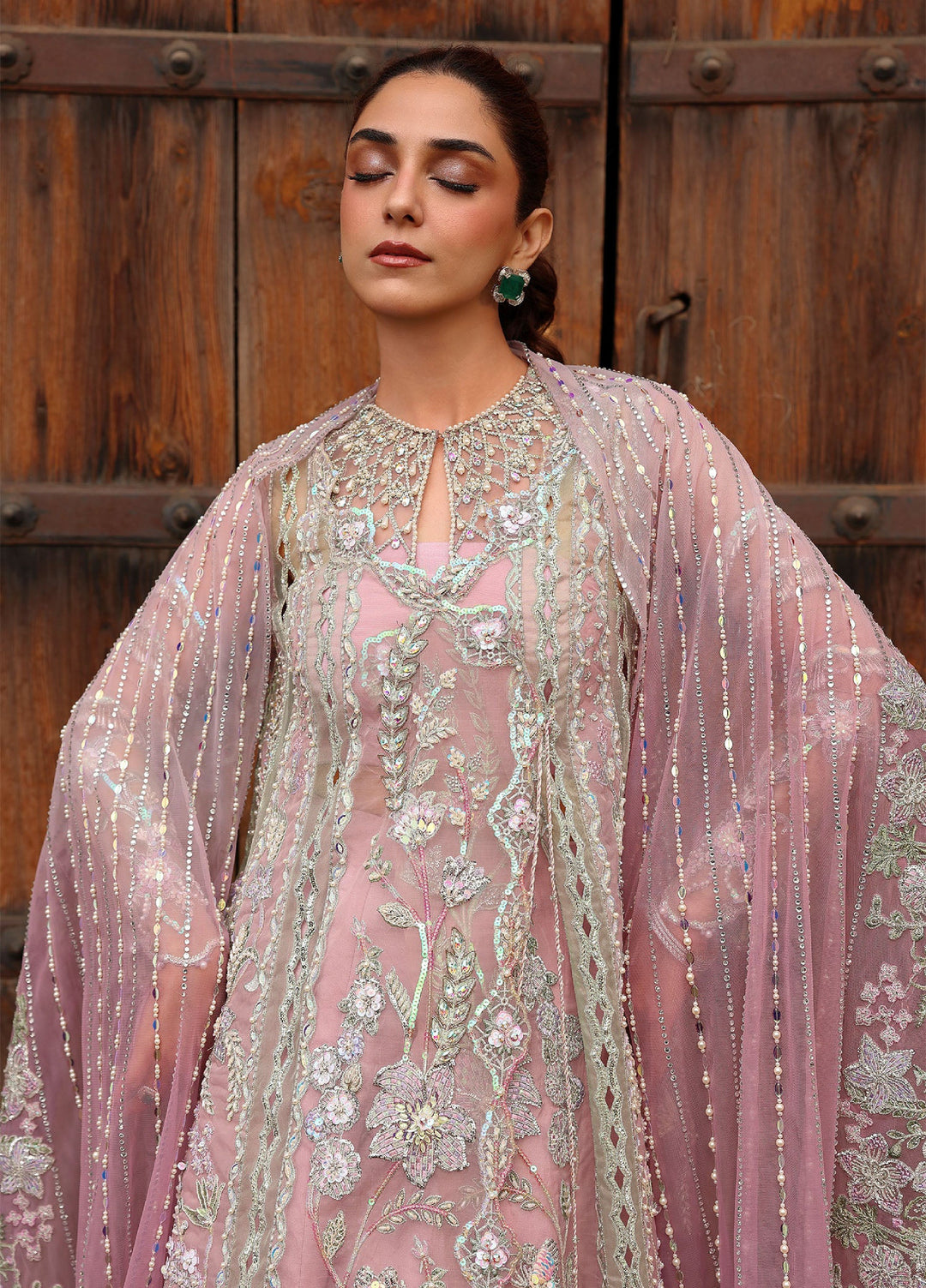 Crimson Unstitched Embroidered Organza 3 Piece Suit CR26UW D-4 Tilsam Lilac - Festive Collection