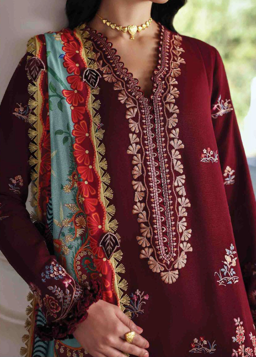 Amaris by Republic Womenswear Unstitched Luxury Shawl Karandi Embroidered Suits 3 Piece RW25AS D-4 - Winter Collection