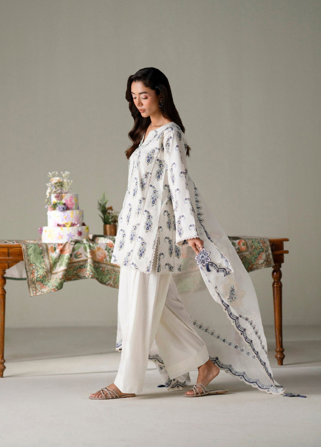 FNF Prints by Faiza Faisal Unstitched Printed Lawn 3 Piece Suit FF26UF D-3 Ivory - Summer Collection