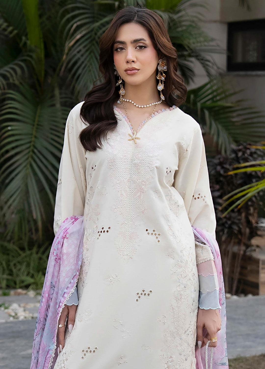 Aylin Unstitched Embroidered Luxury Lawn 3 Piece Suit AYL26UL D7 Ivory Rose - Summer Collection